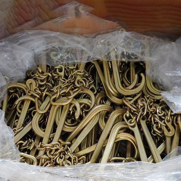 G70 Us Type Truck Tow Chain with Double J Hooks and T Hooks, Yellow Galvanized Trailer Safety Chains